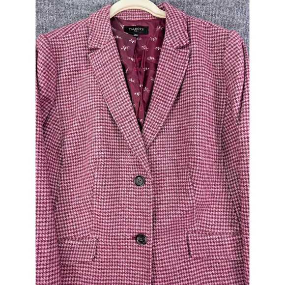 Talbots Plus 20W Wool Blend Houndstooth Blazer Pink Burgundy Lined - Picture 2 of 11